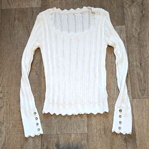 White Knit Sweater with Button Cuffs